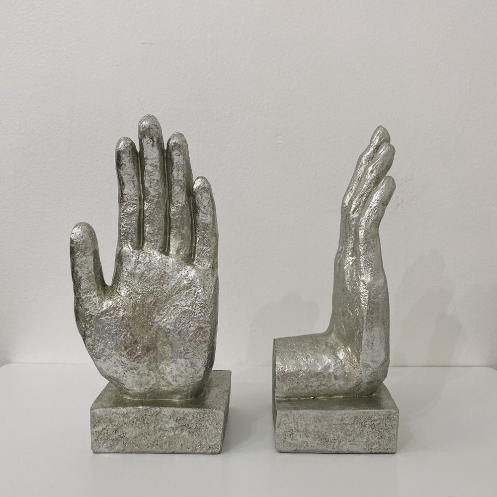 Silver Metallic Textured Hand Bookends, Set of 2